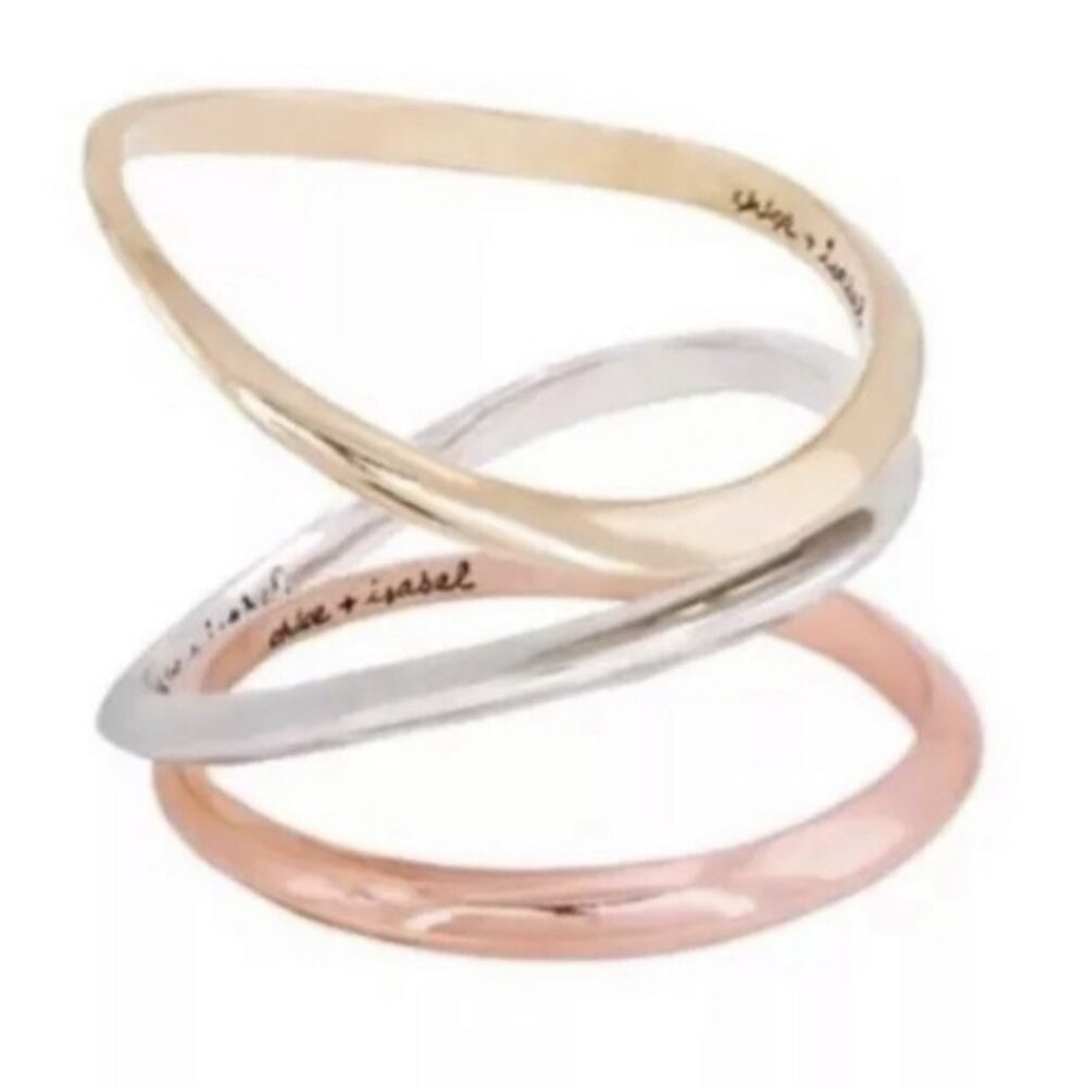 Chloe + Isabel Bangle Set 3 Piece Tri-Tone Three Bracelet Gold Rose Gold Silver